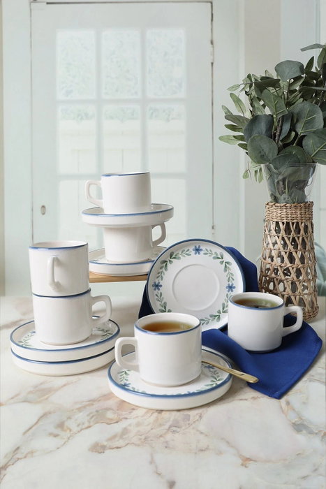 Hermia Juego de tazas de té de 12 piezas Blanco, Azul y Verde Hermia Juego de tazas de té de 12 piezas Blanco, Azul y Verde